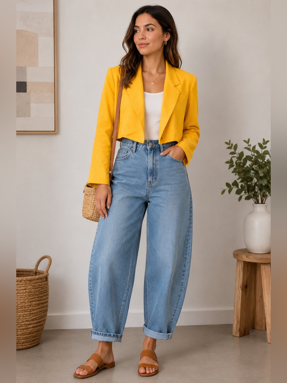 Sunny Golden Amber Yellow Cropped Vintage Blazer By Idee Mode Size 9